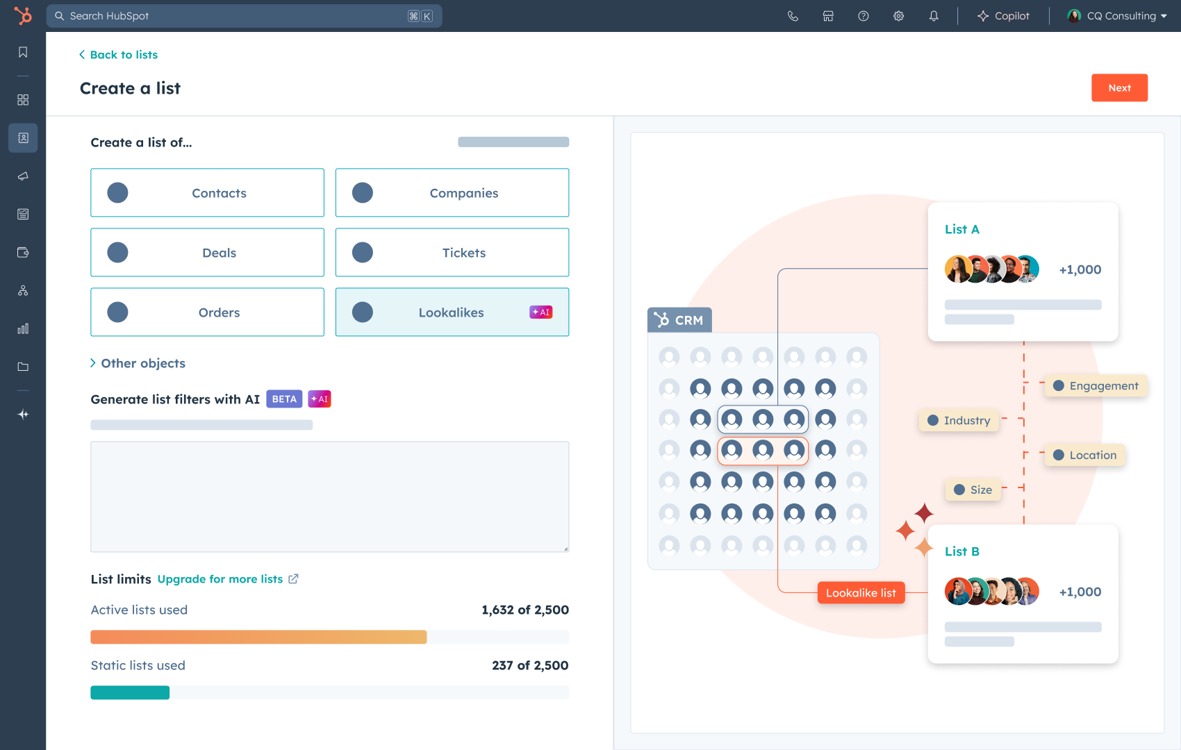 HubSpot marketing platform Lookalike lists.